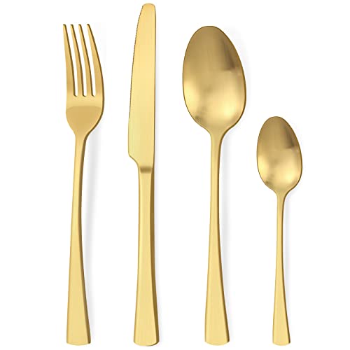 Bestdin Besteck Set 6 Personen, 24 teilig Edelstahl Besteckset Matt Gold Essbesteck Set mit Messer Gabel Löffel, Hochwertiges Edelstahlbesteck, Spülmaschinenfest. von Bestdin