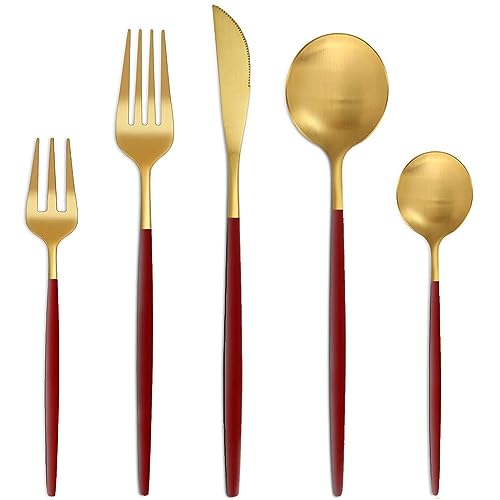 Bestdin Besteck Set 6 Personen, 30 teilig Besteck Rote Gold Matt, Essbesteck Set mit Messer Gabel Löffel, Hochwertiges Edelstahl Besteckset, Spülmaschinenfest von Bestdin