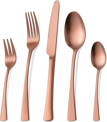 Bestdin Besteck Set 6 Personen, 30 teilig Edelstahl Besteckset Roségold Matt Essbesteck Set mit Messer Gabel Löffel, Hochwertiges Edelstahlbesteck, Spülmaschinenfest. von Bestdin