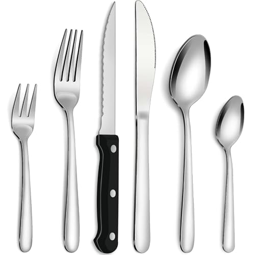 Bestdin Besteck Set mit Steakmesser, 36 teilig Besteck Set 6 Personen, Edelstahl Besteckset mit Messer Gabel Löffel, Hochwertiges Besteck für Haus/Party/Restaurant, Hochglanzpoliert&Spülmaschinenfest. von Bestdin