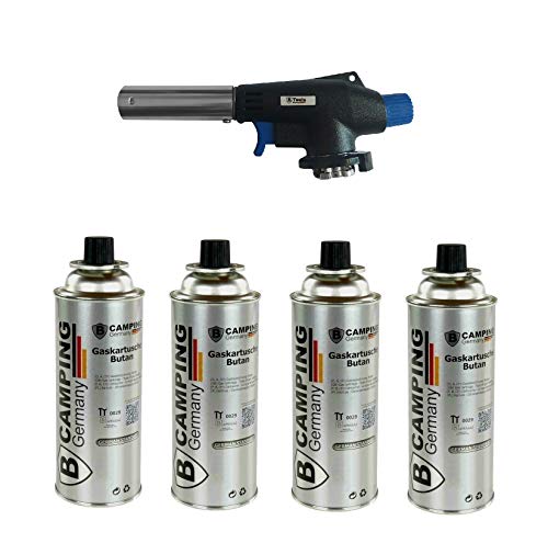Beste Angebote Gasbrenner + 4 Gaskartusche, Lötbrenner Bunsenbrenner Lötlampe Brenner + 4xGas Gasbrenneraufsatz mit Piezozündung von Beste Angebote