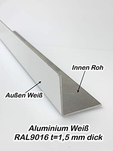 Aluminium Winkel Weiß RAL 9016 Winkelprofil 1,5mm Länge 1000mm, Individuell nach Maß (Schenkel: 20mm x 20mm) von Bestell_dein_lochblech