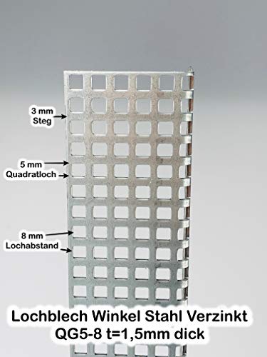 Lochblech Stahl Verzinkt Winkel QG 5-8 Winkelprofil 1,5mm Länge 1000mm, Individuell nach Maß (Schenkel: 40mm x 40mm) von Bestell_dein_lochblech