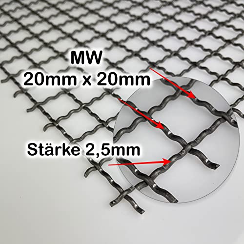 Stahl blank 20 x 20 Maschenweite 2,5mm Drahtstärke Gitter Drahtgitter Wellgitter Zuschnitt nach Maß (1000 mm, 300 mm) von Bestell_dein_lochblech