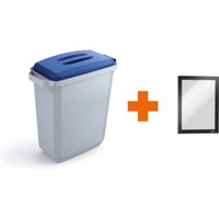 DURABLE Abfallbehälter DURABIN® 60L mit Deckel + Info-Rahmen DURAFRAME®, blau von Durable