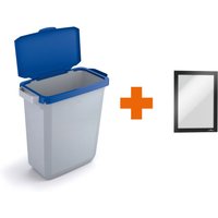 DURABLE Abfallbehälter DURABIN® 60L mit Klappdeckel + Info-Rahmen DURAFRAME®, blau von Durable