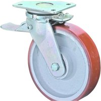 BS ROLLEN Schwerlastrolle Prothane® Guss-Polyurethan, Lenkrolle mit Feststeller, Kugellager, Platte, Ø x Breite 100 x 50 mm, TK 400 kg von BS ROLLEN