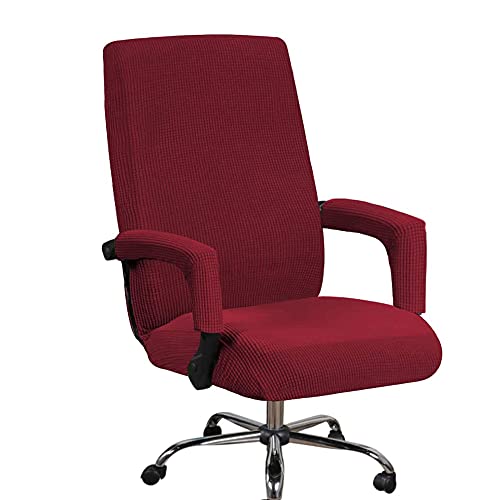 Bestenrose Bürostuhl Bezug Bürostuhlabdeckung für Die Sitzfläche Elastische Stuhlhussen mit Armlehne Hussen Bezüge Elastische Waschbar Stuhlhussen Set für Bürostuhl Computerstuhl (Large, Weinrot) von Bestenrose