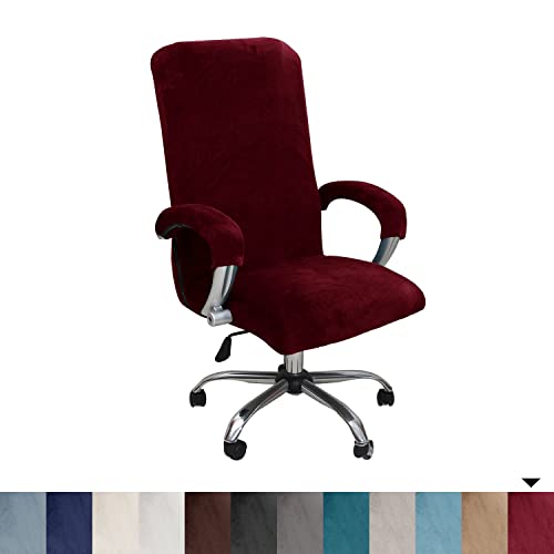Bestenrose Elastische Samtplüsch Stuhlhusse Stretch Computer Schreibtisch Sessel Abdeckung Slipcover Ersatz Waschbare Drehbare Universal Stuhlabdeckungen bürostuhl bezug (Rotwein, XLarge) von Bestenrose