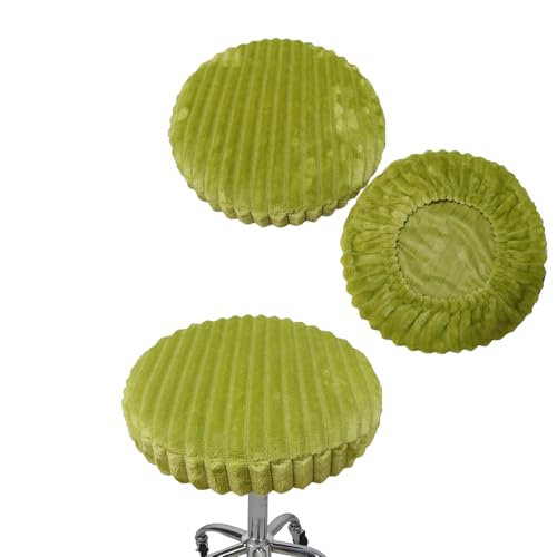 Bestenrose Hockerbezug Rund 2 Stück Plüsch gestreift Bezug für Barhocker Stuhlhussen PU Sitzkissen Bürostuhl Hocker Bezug Sitzkissenbezug für Esszimmerstühle Runder Hocker (Grün, X-Large) von Bestenrose