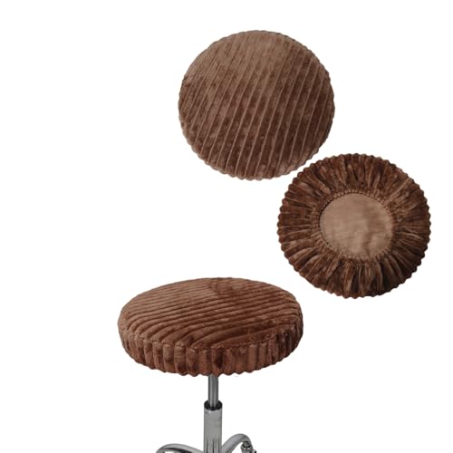 Bestenrose Hockerbezug Rund 2 Stück Plüsch gestreift Bezug für Barhocker Stuhlhussen PU Sitzkissen Bürostuhl Hocker Bezug Sitzkissenbezug für Esszimmerstühle Runder Hocker (Kaffee, X-Large) von Bestenrose