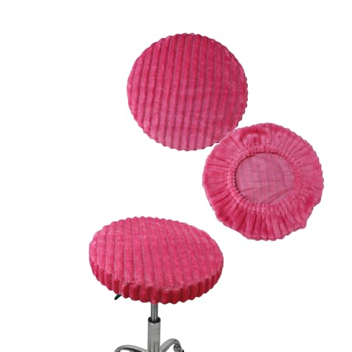 Bestenrose Hockerbezug Rund 2 Stück Plüsch gestreift Bezug für Barhocker Stuhlhussen PU Sitzkissen Bürostuhl Hocker Bezug Sitzkissenbezug für Esszimmerstühle Runder Hocker (Rosarot, Medium) von Bestenrose