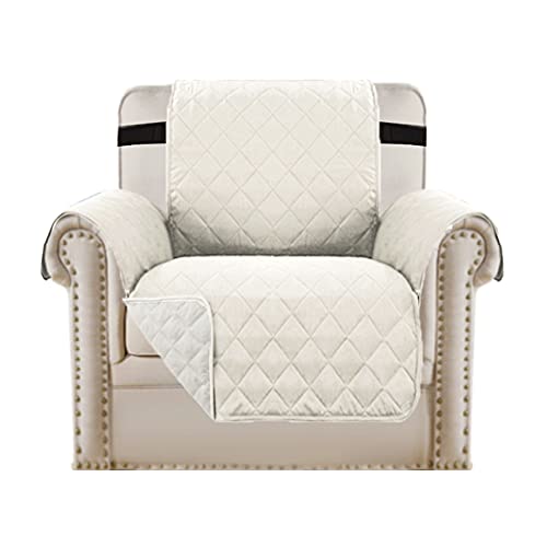 Bestenrose Sesselschoner Sesselauflage Relax mit Armlehnen Sofabezüge wasserdichte Sessel Überwurf Sofa Protector mit Riemen für Wohnzimmer Schutz Haustier Abdeckung (1 Seater, Cremeweiß) von Bestenrose