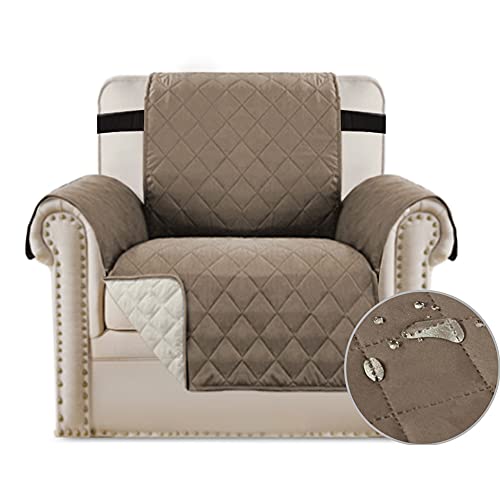 Bestenrose Sesselschoner Sesselauflage Relax mit Armlehnen Sofabezüge wasserdichte Sessel Überwurf Sofa Protector mit Riemen für Wohnzimmer Schutz Haustier Abdeckung (1 Seater, Taupe) von Bestenrose