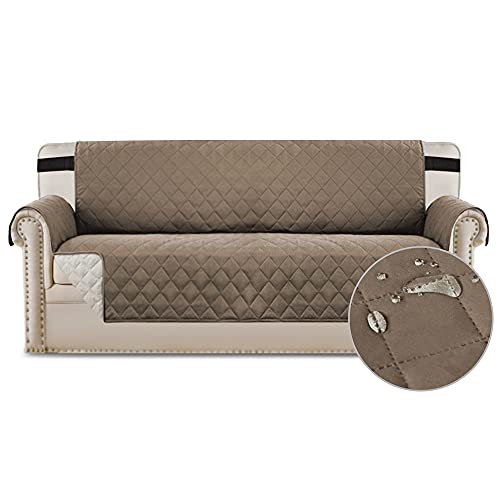 Bestenrose Sesselschoner Sesselauflage Relax mit Armlehnen Sofabezüge wasserdichte Sessel Überwurf Sofa Protector mit Riemen für Wohnzimmer Schutz Haustier Abdeckung (2 Seater, Taupe) von Bestenrose