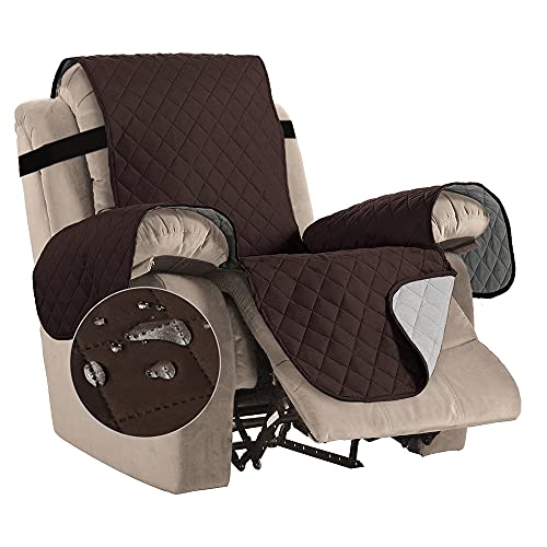 Bestenrose Sesselschoner Sesselauflage Relax mit Armlehnen Sofabezüge wasserdichte Sessel Überwurf Sofa Protector mit Riemen für Wohnzimmer Schutz Haustier Abdeckung (Recliner, Braun) von Bestenrose