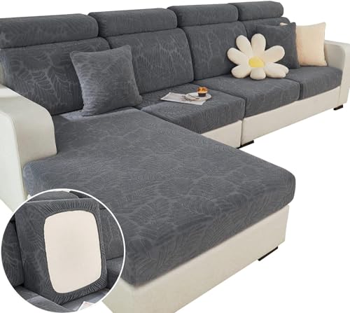 Bestenrose Sofa Sitzkissenbezug Stretch Sofabezug Universal Sofa Seat Cover (Große Blätter-Gentleman Grey, 3 Sitzer Plus Größe für 125-155CM) von Bestenrose