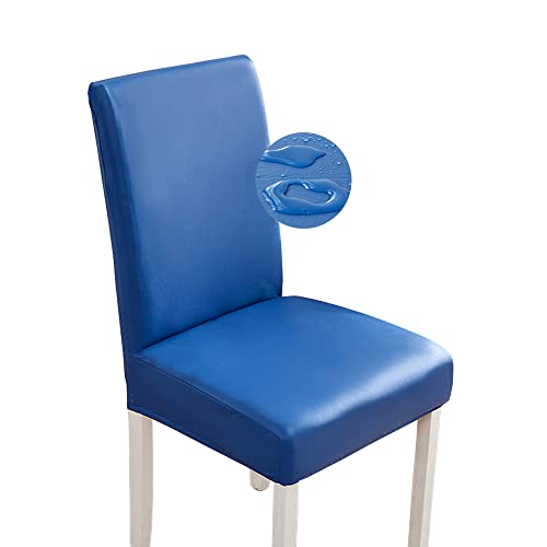 Bestenrose Stuhlhussen 2er/1er PU Leder Stuhlbezug wasserdichte Stretch Esszimmer Stuhlüberzug Stretch Stuhl Husse Universell Stuhlhussen Haus Büro Restaurant (1-Stück, Blau) von Bestenrose