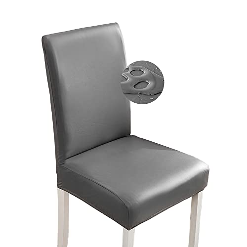 Bestenrose Stuhlhussen 2er/1er PU Leder Stuhlbezug wasserdichte Stretch Esszimmer Stuhlüberzug Stretch Stuhl Husse Universell Stuhlhussen Haus Büro Restaurant (1-Stück, Grau) von Bestenrose