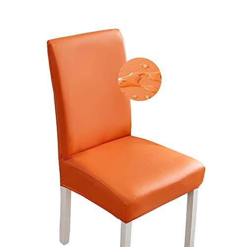 Bestenrose Stuhlhussen 2er/1er PU Leder Stuhlbezug wasserdichte Stretch Esszimmer Stuhlüberzug Stretch Stuhl Husse Universell Stuhlhussen Haus Büro Restaurant (1-Stück, Orange) von Bestenrose