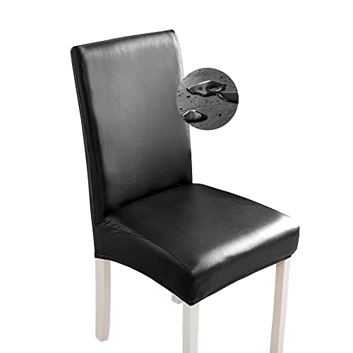 Bestenrose Stuhlhussen 2er/1er PU Leder Stuhlbezug wasserdichte Stretch Esszimmer Stuhlüberzug Stretch Stuhl Husse Universell Stuhlhussen Haus Büro Restaurant (1-Stück, Schwarz) von Bestenrose