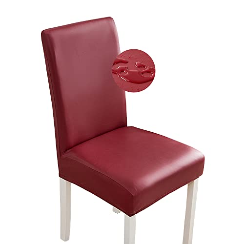 Bestenrose Stuhlhussen 2er/1er PU Leder Stuhlbezug wasserdichte Stretch Esszimmer Stuhlüberzug Stretch Stuhl Husse Universell Stuhlhussen Haus Büro Restaurant (1-Stück, Weinrot) von Bestenrose