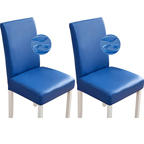 Bestenrose Stuhlhussen 2er/1er PU Leder Stuhlbezug wasserdichte Stretch Esszimmer Stuhlüberzug Stretch Stuhl Husse Universell Stuhlhussen Haus Büro Restaurant (2-Stück, Blau) von Bestenrose