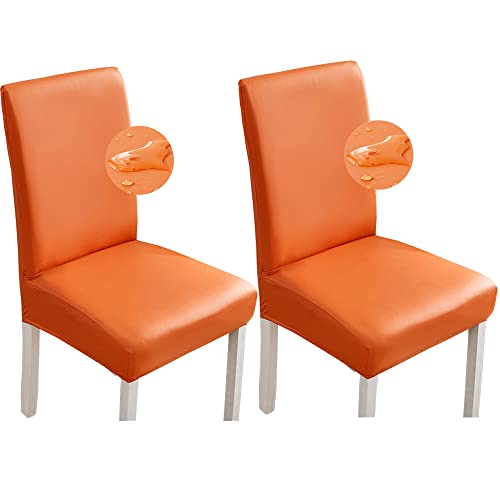 Bestenrose Stuhlhussen 2er/1er PU Leder Stuhlbezug wasserdichte Stretch Esszimmer Stuhlüberzug Stretch Stuhl Husse Universell Stuhlhussen Haus Büro Restaurant (2-Stück, Orange) von Bestenrose