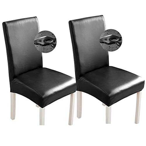 Bestenrose Stuhlhussen 2er/1er PU Leder Stuhlbezug wasserdichte Stretch Esszimmer Stuhlüberzug Stretch Stuhl Husse Universell Stuhlhussen Haus Büro Restaurant (2-Stück, Schwarz) von Bestenrose
