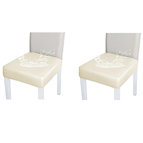 Bestenrose Stuhlhussen 2er/1er Set Stretch Stuhlbezug Sitzfläche PU Leder Wasserdichter Bezug Sitzbezüge Beschützer Stuhlhussen für Esszimmerstuhl Sitzkissen Keine Rückenlehne (Beige, 2er Set) von Bestenrose
