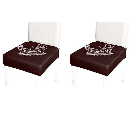 Bestenrose Stuhlhussen 2er/1er Set Stretch Stuhlbezug Sitzfläche PU Leder Wasserdichter Bezug Sitzbezüge Beschützer Stuhlhussen für Esszimmerstuhl Sitzkissen Keine Rückenlehne (Kaffee, 2er Set) von Bestenrose