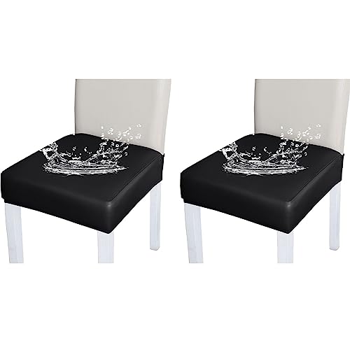 Bestenrose Stuhlhussen 2er/1er Set Stretch Stuhlbezug Sitzfläche PU Leder Wasserdichter Bezug Sitzbezüge Beschützer Stuhlhussen für Esszimmerstuhl Sitzkissen Keine Rückenlehne (Schwarz, 2er Set) von Bestenrose