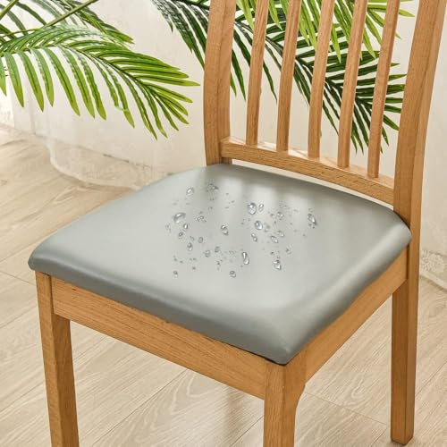 Bestenrose Stuhlhussen 2er Set Esszimmerstuhl Sitzbezüge PU Leder Stretch Sitzfläche Wasserdichter Sitzkissen Bezug Abnehmbar Waschbar für Sitzkissen Hotel Sitzschutzbezug Hussen für Stühle von Bestenrose