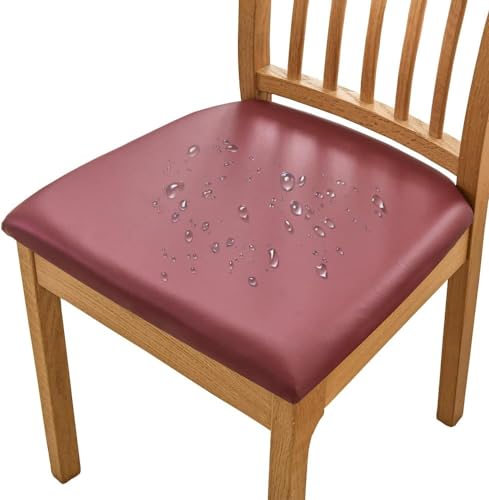 Bestenrose Stuhlhussen 2er Set Esszimmerstuhl Sitzbezüge PU Leder Stretch Sitzfläche Wasserdichter Sitzkissen Bezug Abnehmbar Waschbar für Sitzkissen Hotel Sitzschutzbezug Hussen für Stühle von Bestenrose
