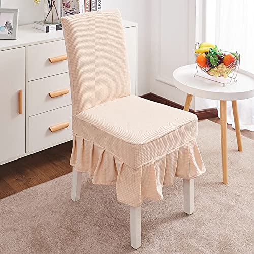 Bestenrose Stuhlhussen 4er/2er Stretch Stuhlbezug mit Rock wasserdichte Jacquard Esszimmer Stuhlüberzug Stuhl Husse Universell Waschbar Stuhlhussen für Stuhl Esszimmerstühle (Beige, 4er Set) von Bestenrose