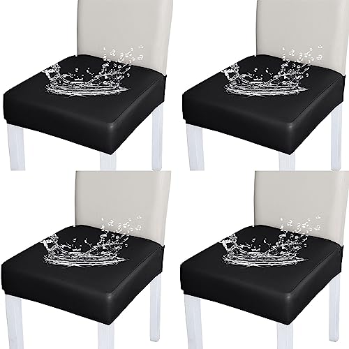 Bestenrose Stuhlhussen 4er/6er Set Stretch Stuhlbezug Sitzfläche PU Leder Wasserdichter Bezug Sitzbezüge Beschützer Stuhlhussen für Esszimmerstuhl Sitzkissen Keine Rückenlehne (Schwarz, 4er Set) von Bestenrose