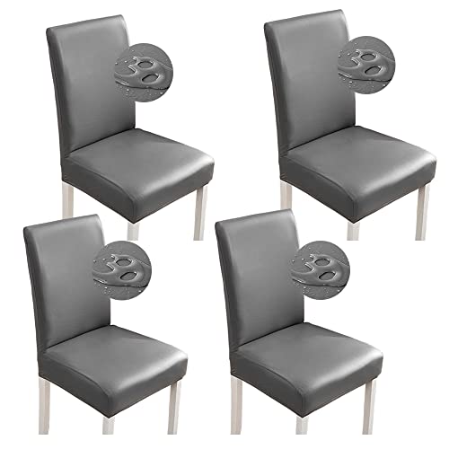 Bestenrose Stuhlhussen 6er/4er PU Leder Stuhlbezug wasserdichte Stretch Esszimmer Stuhlüberzug Stretch Stuhl Husse Universell Stuhlhussen Haus Büro Restaurant (4-Stück, Grau) von Bestenrose
