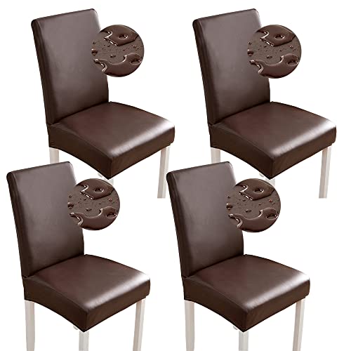 Bestenrose Stuhlhussen 6er/4er PU Leder Stuhlbezug wasserdichte Stretch Esszimmer Stuhlüberzug Stretch Stuhl Husse Universell Stuhlhussen Haus Büro Restaurant (4-Stück, Kaffee) von Bestenrose