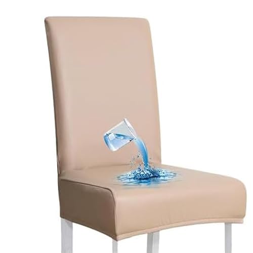 Bestenrose Stuhlhussen 6er/4er PU Leder Stuhlbezug wasserdichte Stretch Esszimmer Stuhlüberzug Stretch Stuhl Husse Universell Stuhlhussen Haus Büro Restaurant (Khakifarbe, 1-Stück) von Bestenrose