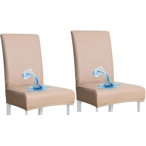 Bestenrose Stuhlhussen 6er/4er PU Leder Stuhlbezug wasserdichte Stretch Esszimmer Stuhlüberzug Stretch Stuhl Husse Universell Stuhlhussen Haus Büro Restaurant (Khakifarbe, 2-Stück) von Bestenrose