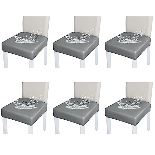 Bestenrose Stuhlhussen 6er/4er Set Stretch Stuhlbezug Sitzfläche PU Leder Wasserdichter Bezug Sitzbezüge Beschützer Stuhlhussen für Esszimmerstuhl Sitzkissen Keine Rückenlehne (Grau, 6er Set) von Bestenrose