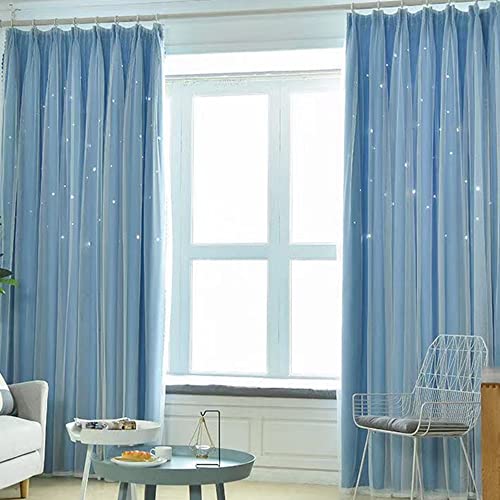 Bestenrose Vorhang Doppelschicht Blackout Vorhänge 1 Stücke Kinderzimmer Verdunkelungsvorhang Hohle Sterne Verdunkelung Vorhänge mit Voile (Blau, B150 x H250 cm) von Bestenrose