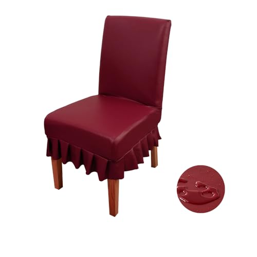 Bestenrose Wasserdicht Stuhlhussen PU Leder Stuhlbezug wasserdichte Stretch Röcke Esszimmer Stuhlüberzug Stretch Stuhl Husse Universell Stuhlhussen Haus Büro Restaurant (6, Weinrot, L) von Bestenrose