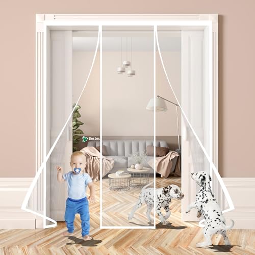Insect Stop Fliegengitter für tür Doppeltür 140x210cm Insektenschutz zuschneidbar - Mückenschutz ohne Bohren Fliegen Netz Weiß von Bestes