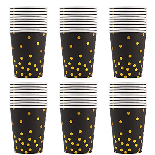 60 Stück Einwegbecher, Gold Dot Partybecher, Bunt Partybecher, Pappbecher, Pappbecher Gold Dot, Trinkbecher, für Partybedarf, Geburtstag, Hochzeit, Tee, Heißen und Kalten Getränken, 250ml (Schwarz) von Bestevery