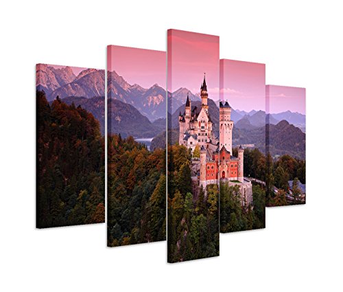 Bestforhome GmbH Modernes Bild 150x100cm Landschaftsfotografie – Neuschwanstein Schloss bei Sonnenaufgang von Bestforhome GmbH