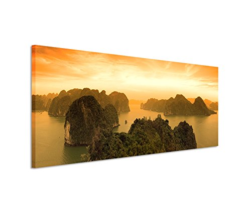 Bestforhome GmbH Modernes Bild 150x50cm Landschaftsfotografie – Sonnenaufgang an der Halong Bay in Vietnam von Bestforhome GmbH