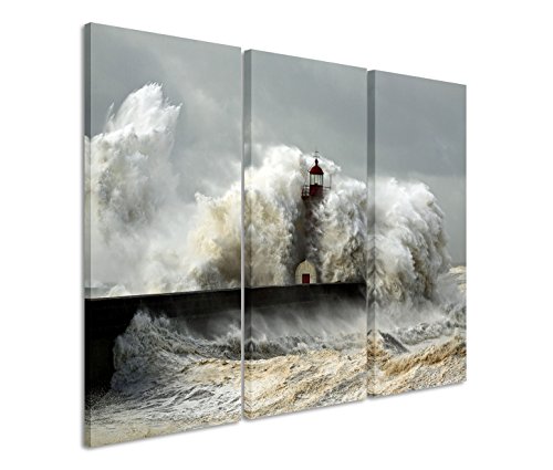 Bestforhome GmbH Modernes Bild 3 teilig je 40x90cm Landschaftsfotografie – Leuchtturm im schweren Sturm von Bestforhome GmbH