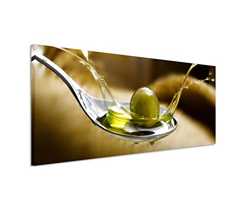 Modernes Bild 120x40cm Food-Fotografie – Olivenöl im Löffel von Bestforhome GmbH