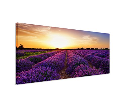 Modernes Bild 120x40cm Landschaftsfotografie – Traumhafte Lavendelfelder bei Sonnenuntergang von Bestforhome GmbH